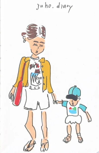 手をつなぐ親子のイラスト
